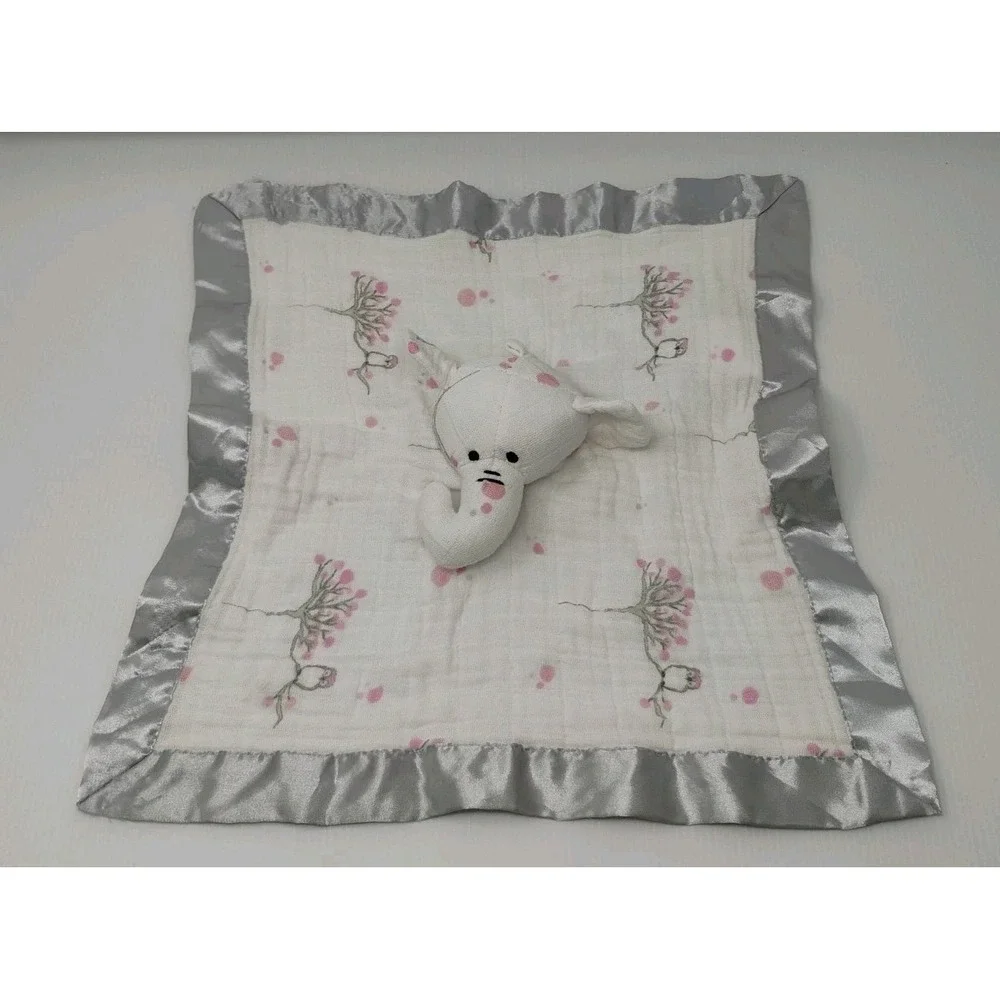 Aden Anais Elephant Owl Lovey Security Blanket Gray Satin Edges‎ SEE DESCRIPTION
